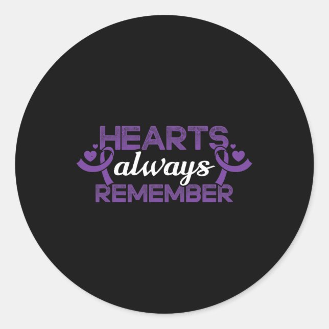Hearts Dementia Purple Ribbon Awareness Support  Classic Round Sticker (Front)