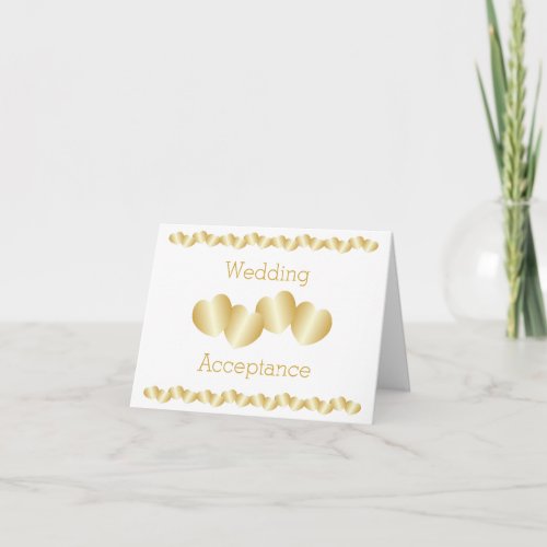 Hearts Design Gold Coloured Wedding Acceptance Thank You Card