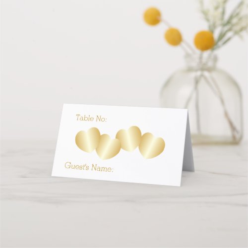 Hearts Design Gold Coloured Wedding Place Card