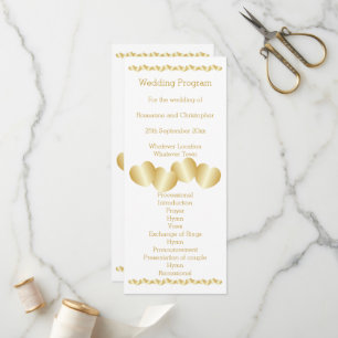 Hearts Design Gold Coloured Wedding Program