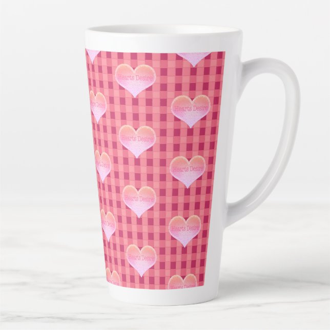 Heart's Desire Hearts & Checked Tablecloth Pattern Latte Mug (Right)