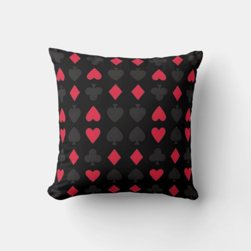 Hearts Diamonds Spades Clubs Playing Cards Pattern Throw Pillow