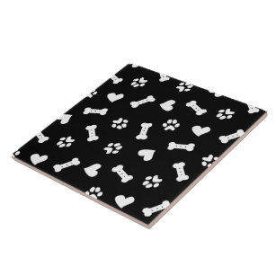 Hearts Dog Paws And Bones Black   Ceramic Tile