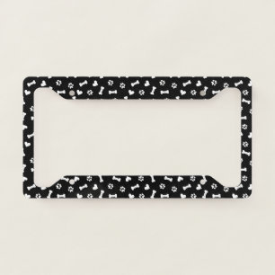 Hearts Dog Paws And Bones Black License Plate Frame