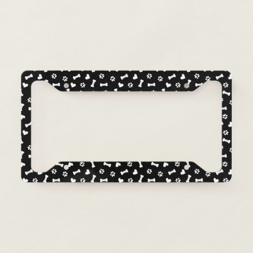 Hearts Dog Paws And Bones Black   License Plate Frame