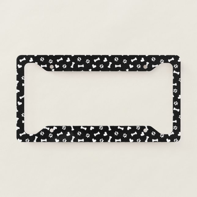 Hearts Dog Paws And Bones Black   License Plate Frame (Front)