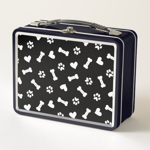 Hearts Dog Paws And Bones Black    Metal Lunch Box