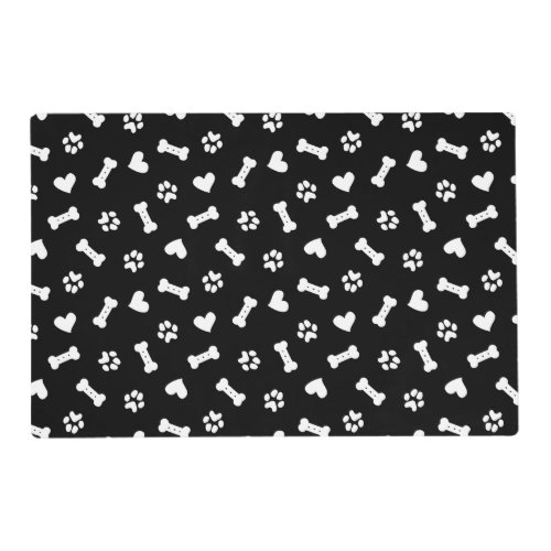 Hearts Dog Paws And Bones Black  Placemat