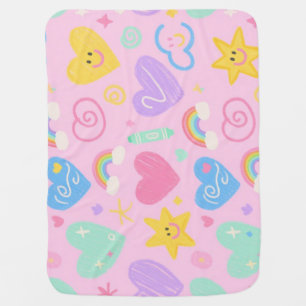 Hearts & Doodles baby Blanket – Soft Pastel Cute