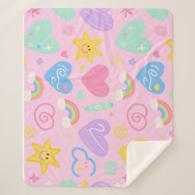 Hearts & Doodles Blanket – Soft Pastel Cuteness (Front)