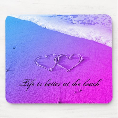 Hearts drawn in the beach sand custom photo mouse  mouse pad