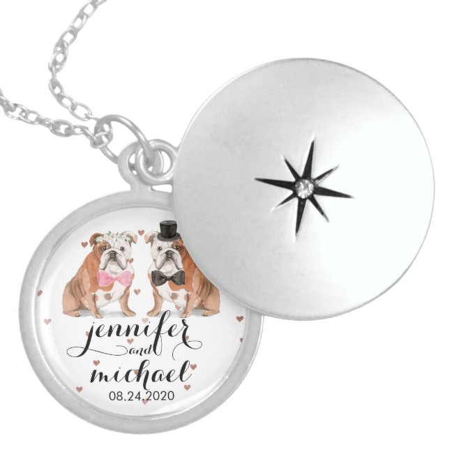Hearts English Bulldog wedding Locket Necklace