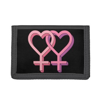 Hearts Entwined Pink Lesbian Symbol Lgbt Trifold Wallet by FROdominatrix at Zazzle