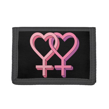 Hearts Entwined Pink Lesbian Symbol Lgbt Trifold Wallet