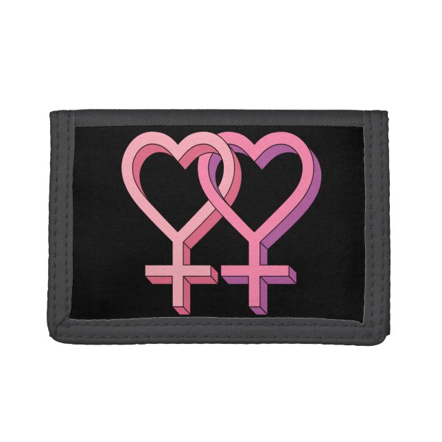 Hearts entwined pink lesbian symbol lgbt trifold wallet (Front)
