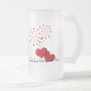 Hearts Explosion Frosted Glass Beer Mug