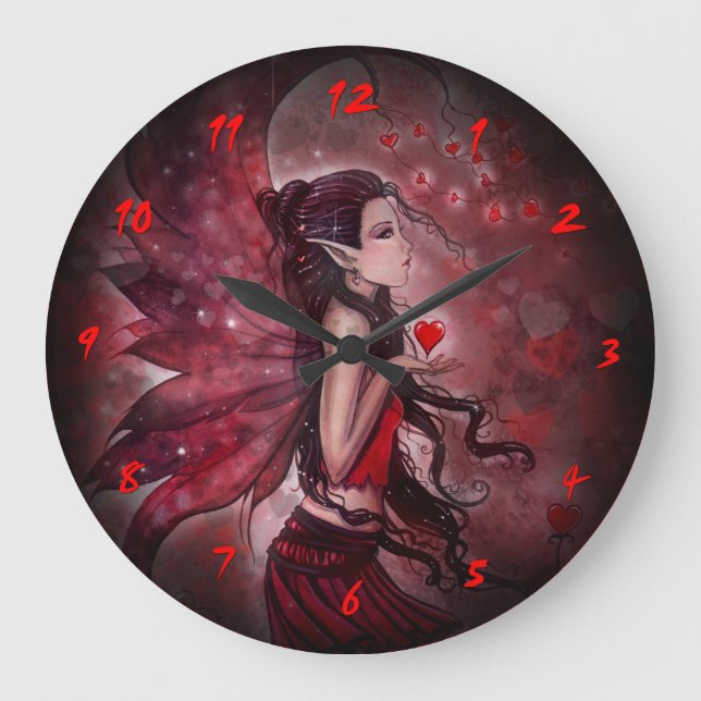 Hearts Fairy Fantasy Art Wall Clock (Front)