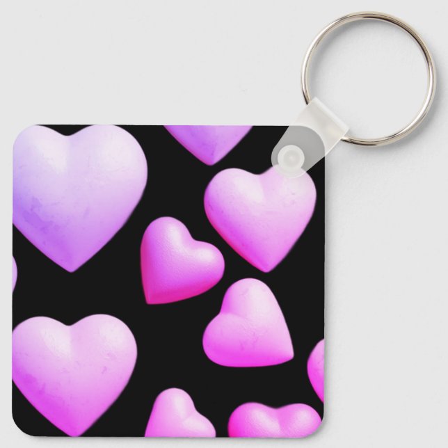 Hearts Filled With True Love Black Background Keychain (Back)
