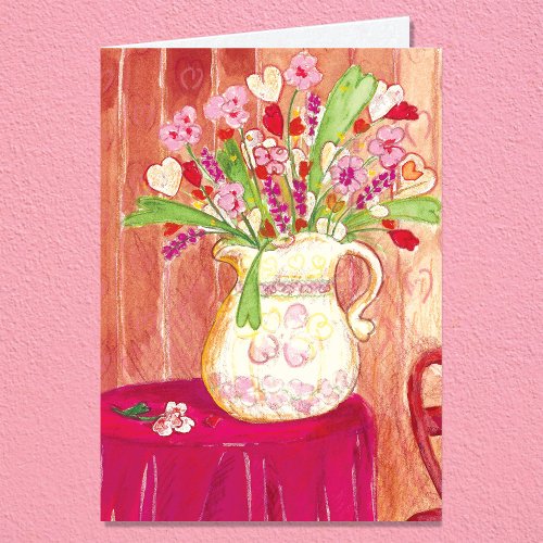 Hearts Floral Painting Blank Card