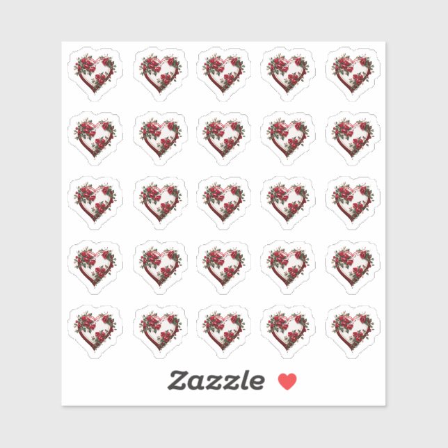 Hearts Floral Wedding Flower Envelope Stickers  (Sheet)