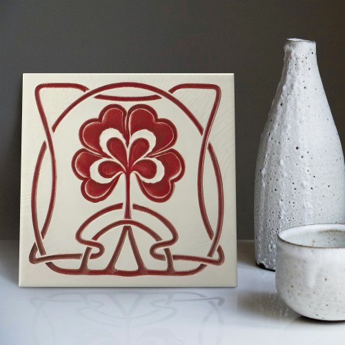 Hearts Flower Art Nouveau Vintage Decor Wessel Ceramic Tile