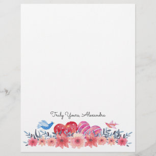 Hearts, Flowers, and Tiny Birds So Cute Letterhead