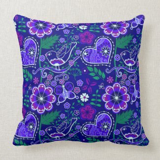 Hearts Flowers Butterflies and Birds Throw Pillow