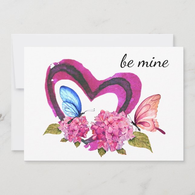 Hearts, Flowers & Butterflies Valentine Card (Front)