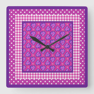 Hearts, Flowers, Checks and Polka Dots Square Wall Clock