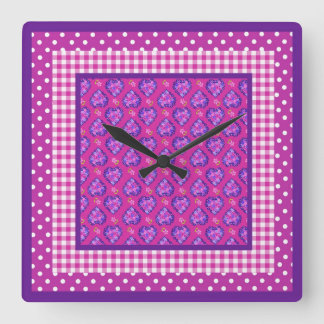 Hearts, Flowers, Checks and Polka Dots Square Wall Clock