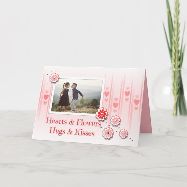 Hearts/Flowers Hugs/Kisses Photo Anniversary Card (Front)