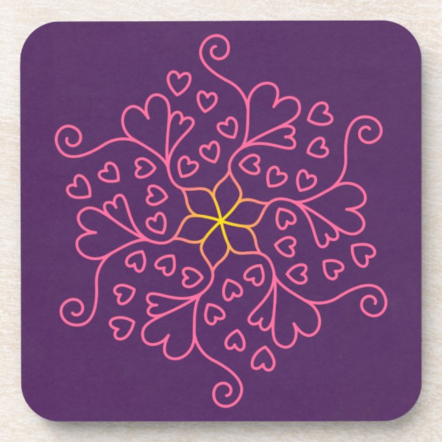 Hearts & Flowers Mandala Inspired Beverage Coaster (Front)