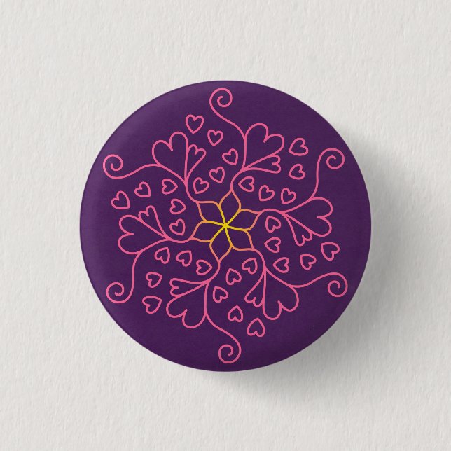 Hearts & Flowers Mandala Inspired Button (Front)