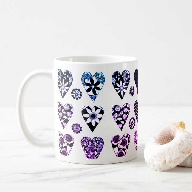 Hearts & Flowers Modern Color Pop Coffee Mug (With Donut)