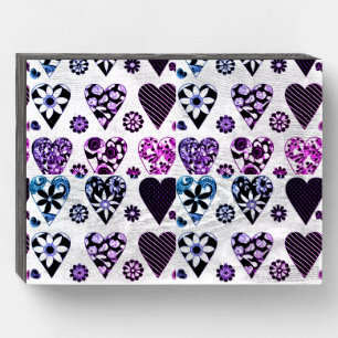 Hearts & Flowers Modern Patchwork Color Pop Wooden Box Sign