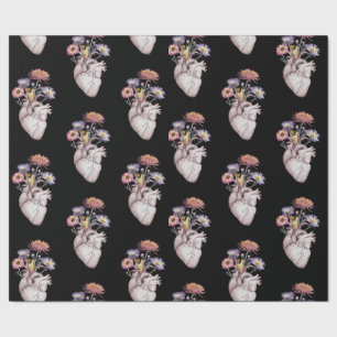 Hearts Flowers Pattern Wrapping Paper