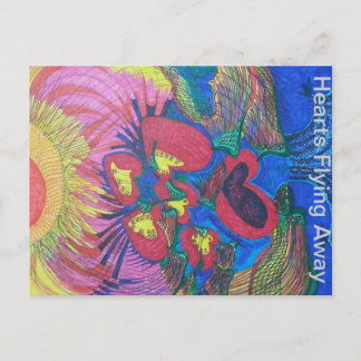 Hearts flying away postcard