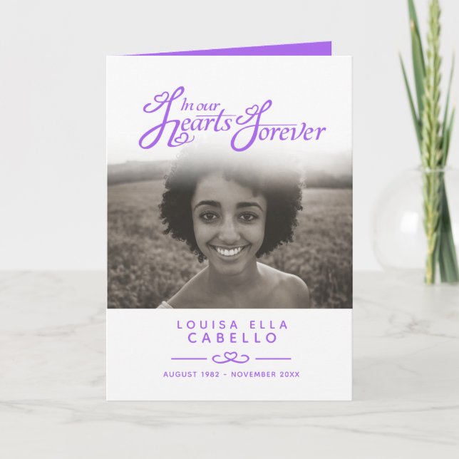 Hearts forever funeral program purple white (Front)