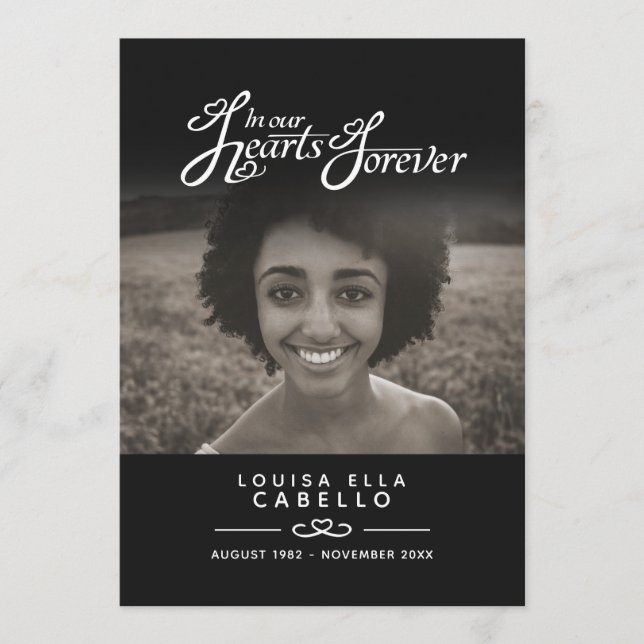 Hearts forever funeral service program black white (Front)