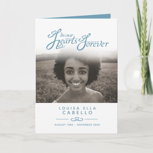 Hearts forever funeral service program blue white (Front)