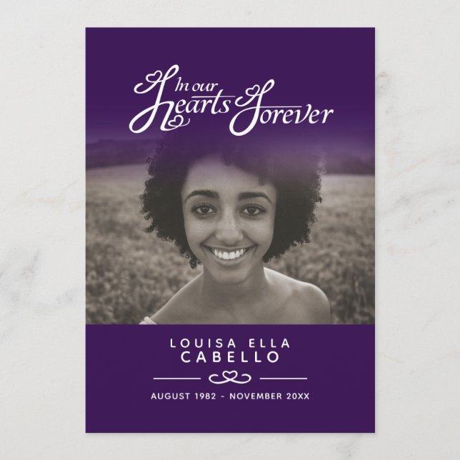 Hearts forever funeral service program dark purple (Front)