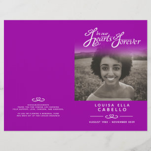 Hearts forever funeral service program purple