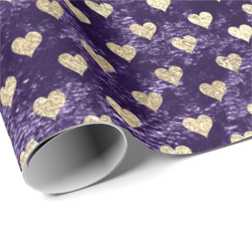 Hearts Foxier Gold Violet Purple Velvet Eggplant Wrapping Paper