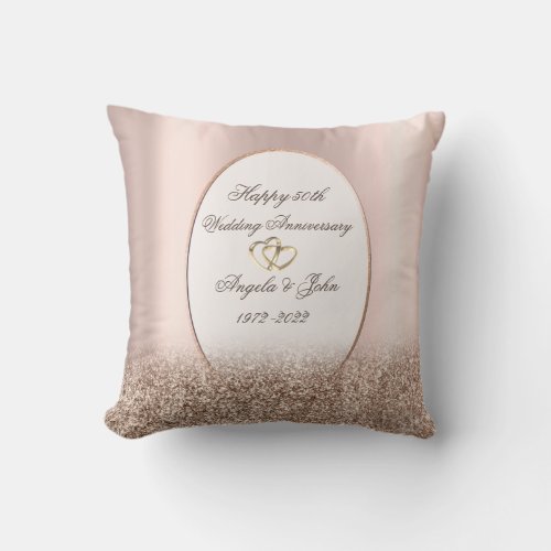  Hearts Frame Rose Gold Glitter 50th Anniversary  Throw Pillow
