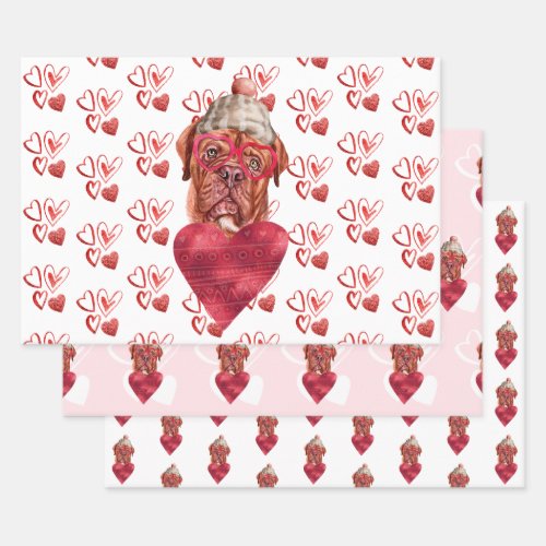 Hearts French Mastiff Dog Lover Valentines Gift Wrapping Paper Sheets