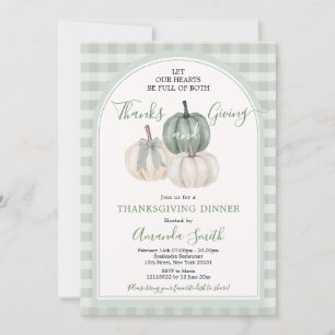 Hearts Full of Thanks Giving Sage Green Dinner Invitation