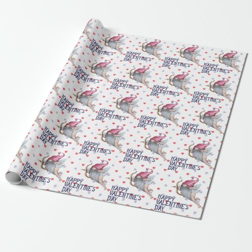 Hearts Funny Valentine Cupid Gnome Pattern Wrapping Paper