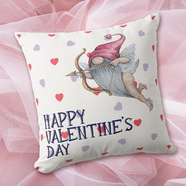 Hearts Funny Valentine Cupid Gnome Throw Pillow (Creator Uploaded)