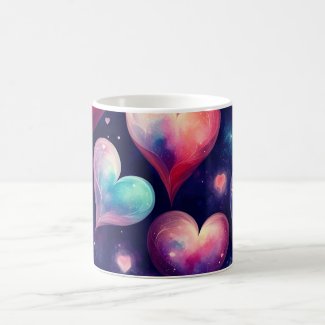 Hearts  Galaxy Watercolor Valentine  Art 