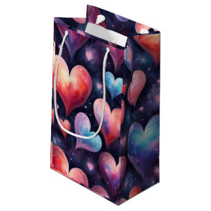 Hearts Galaxy Watercolor Valentines Art Small Gift Bag